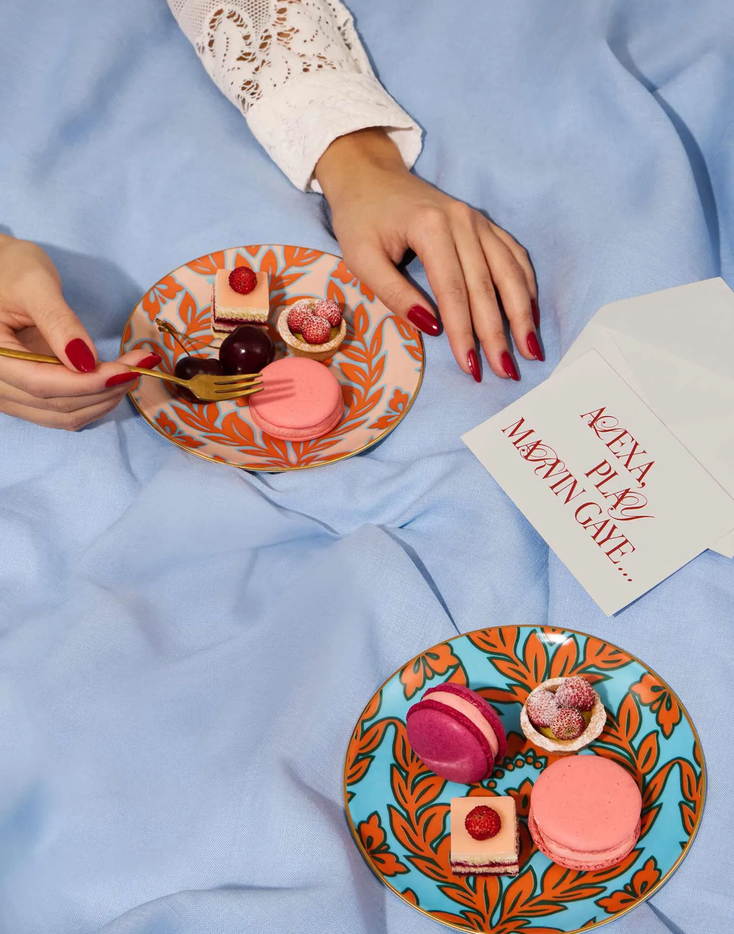 La DoubleJ Piatti Da Dessert & Piattini|Tavola<Side Plates Set Of 2Turquoise - Pink Garland in Porcelain