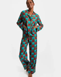 La DoubleJ Loungewear<Silk PajamaSfere Grandi Verde in Twill Silk