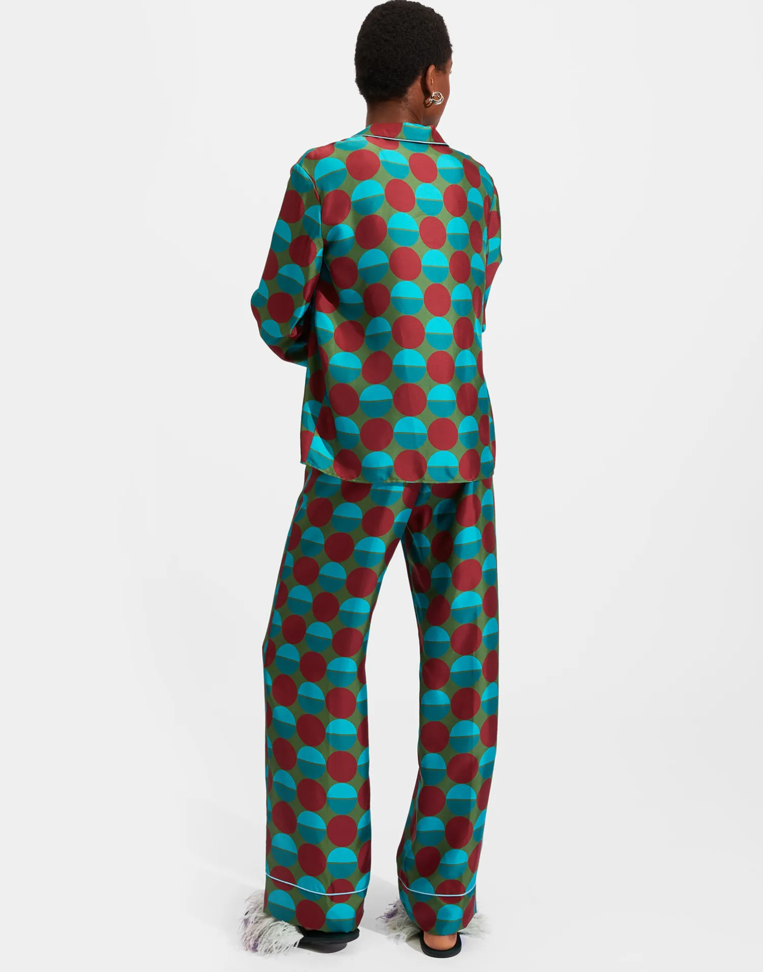 La DoubleJ Loungewear<Silk PajamaSfere Grandi Verde in Twill Silk