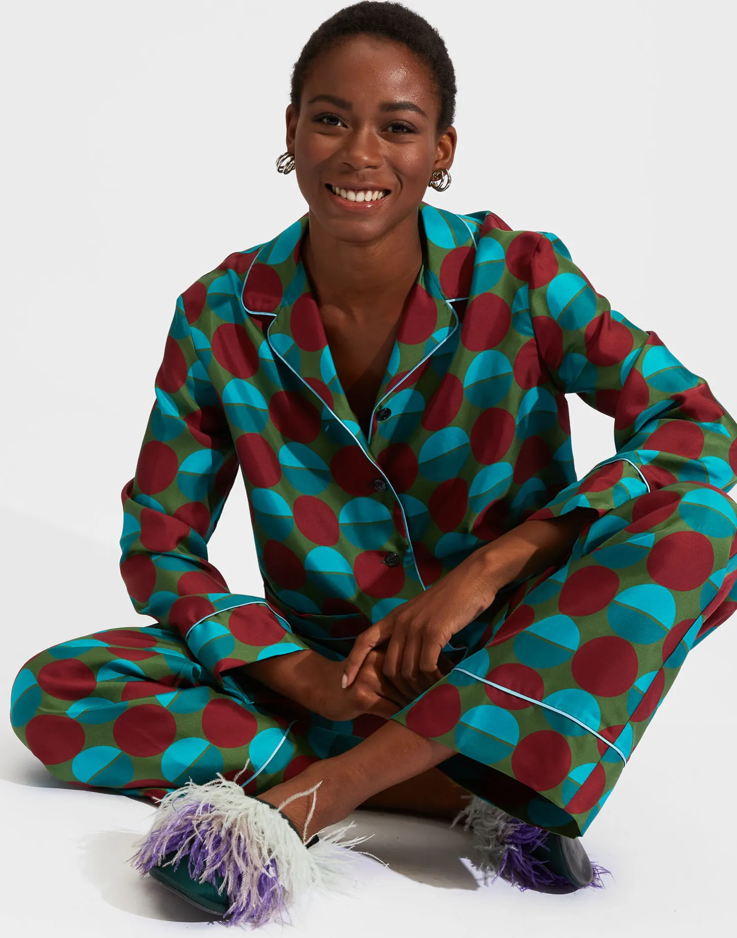 La DoubleJ Loungewear<Silk PajamaSfere Grandi Verde in Twill Silk