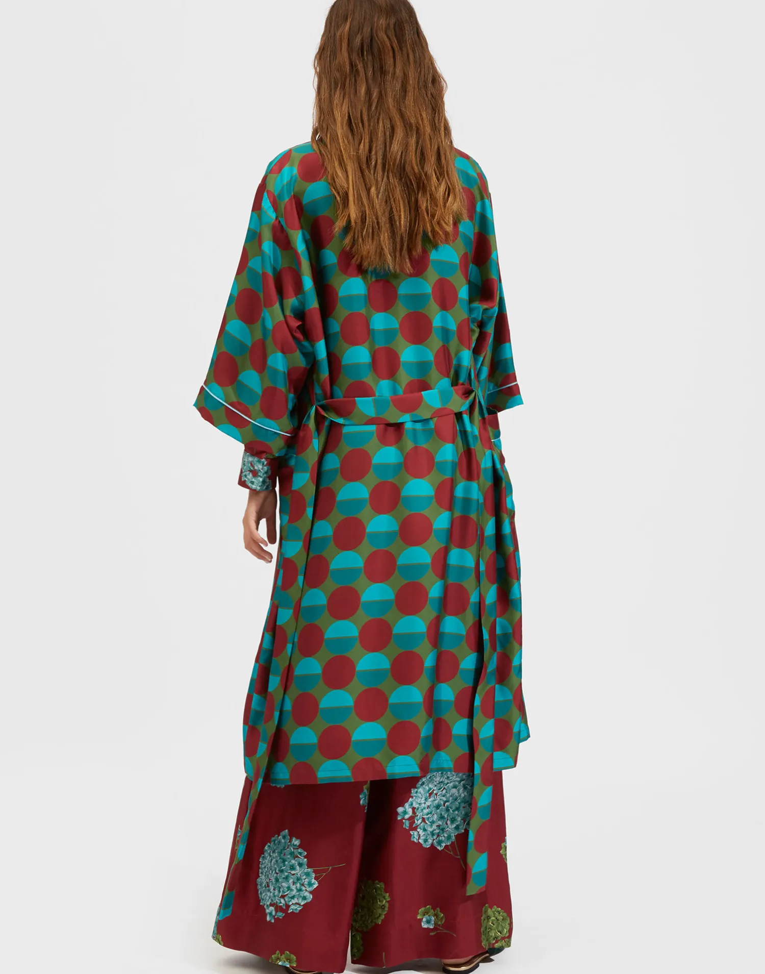 La DoubleJ Loungewear<Silk RobeSfere Grandi Verde in Twill Silk