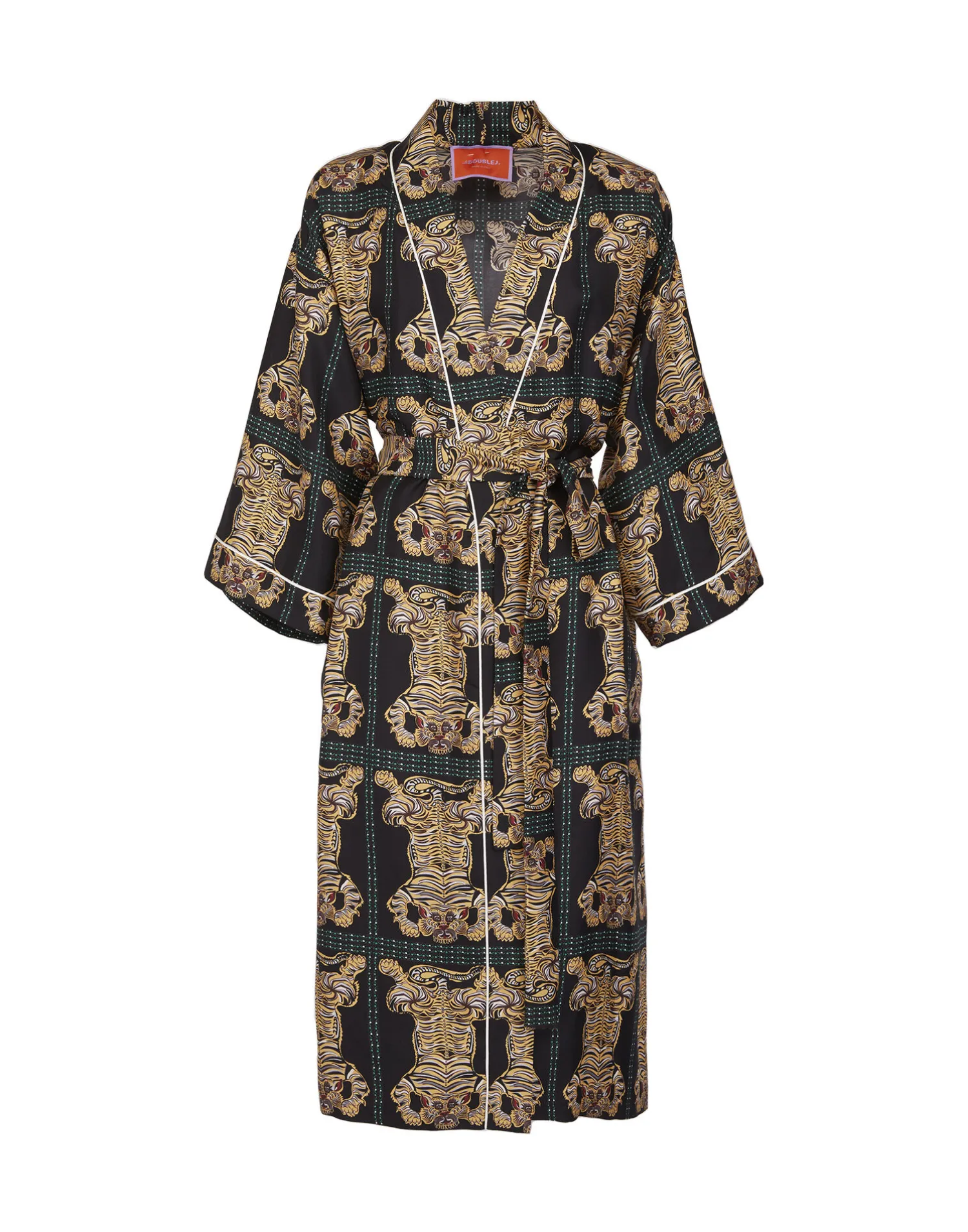 La DoubleJ Loungewear<Silk RobeTiger Tiles Black in Twill Silk