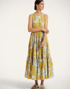 La DoubleJ Vestiti<Sleeveless Big DressTangle Light Blue in Summer Poplin