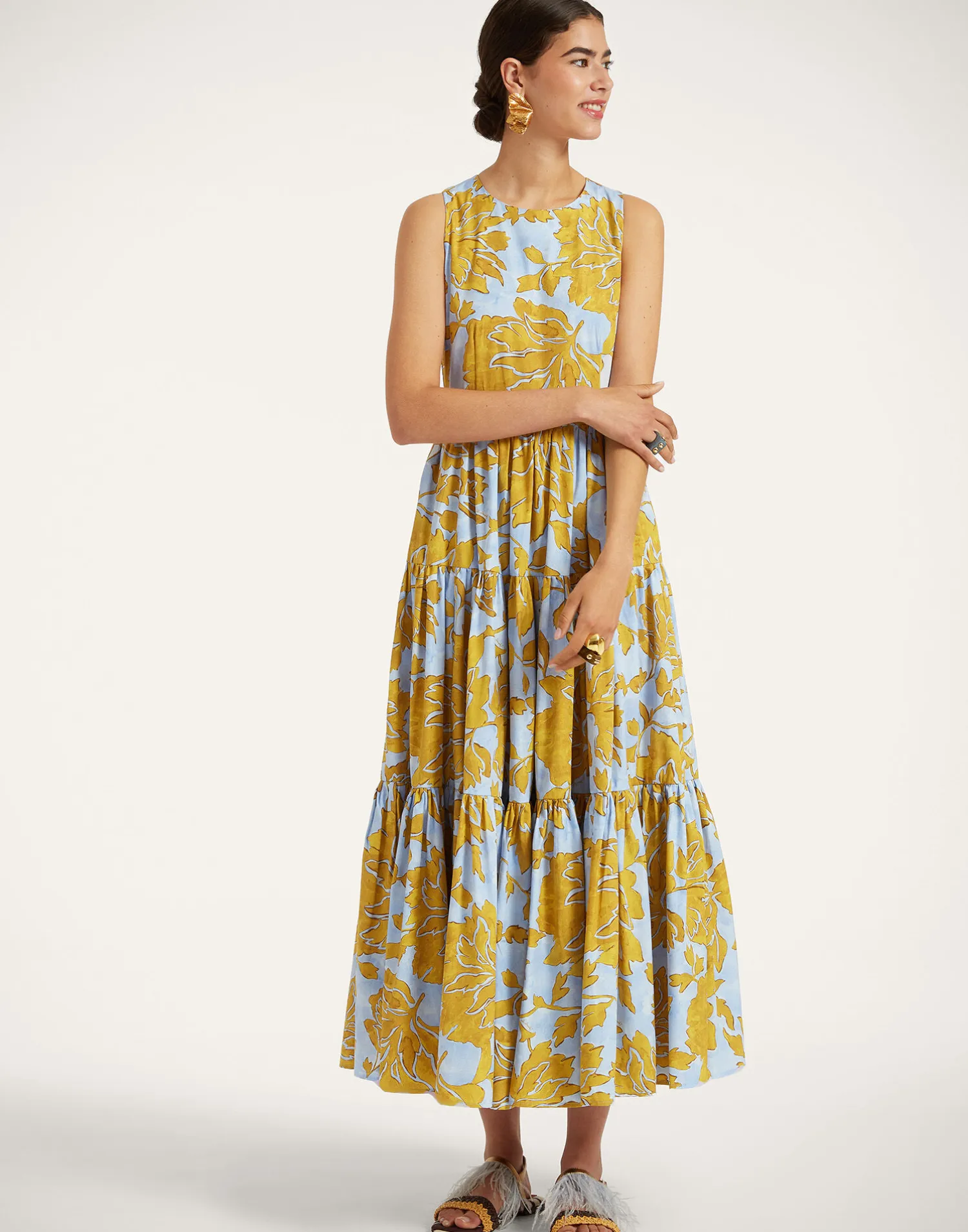 La DoubleJ Vestiti<Sleeveless Big DressTangle Light Blue in Summer Poplin