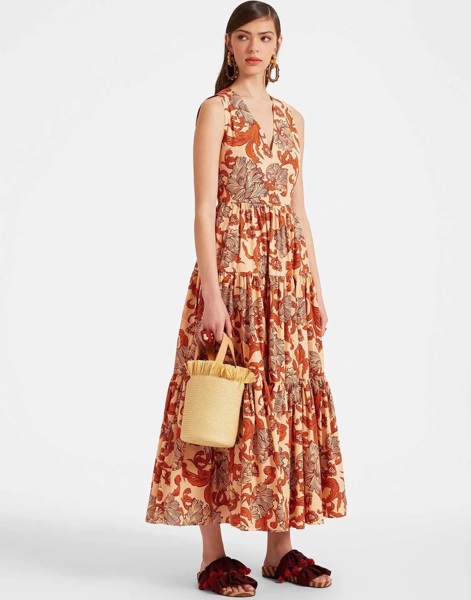 La DoubleJ Party Dressing<Sleeveless Big Dress V-NeckReef Pale Pink in Summer Poplin