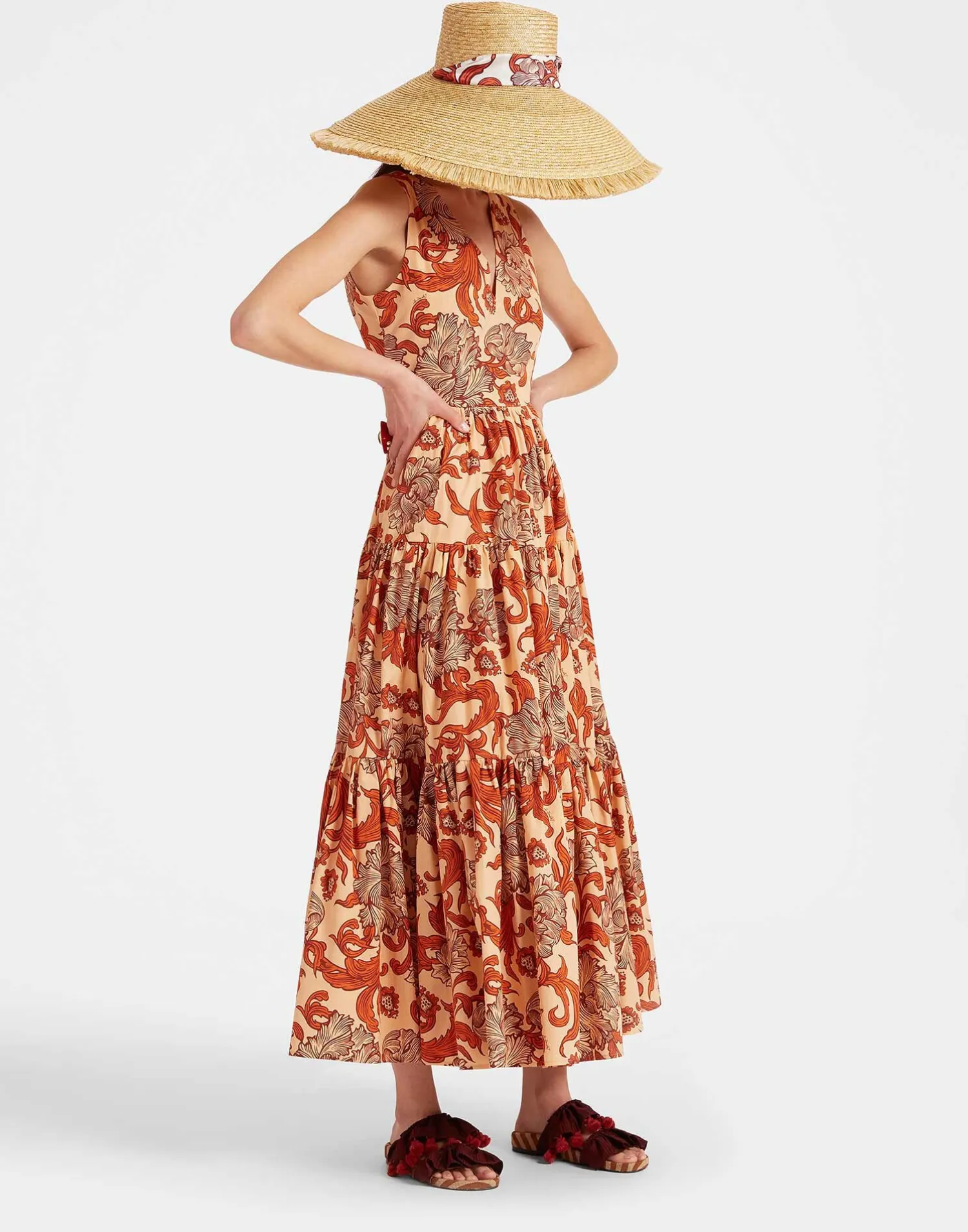La DoubleJ Party Dressing<Sleeveless Big Dress V-NeckReef Pale Pink in Summer Poplin