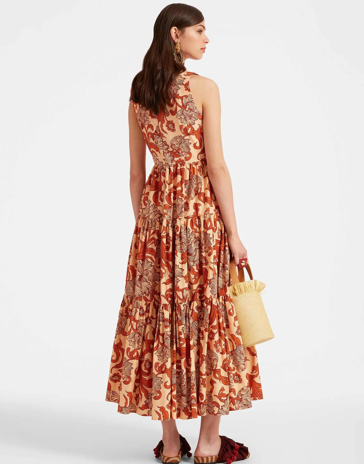 La DoubleJ Vestiti<Sleeveless Big Dress V-NeckReef Pale Pink in Summer Poplin