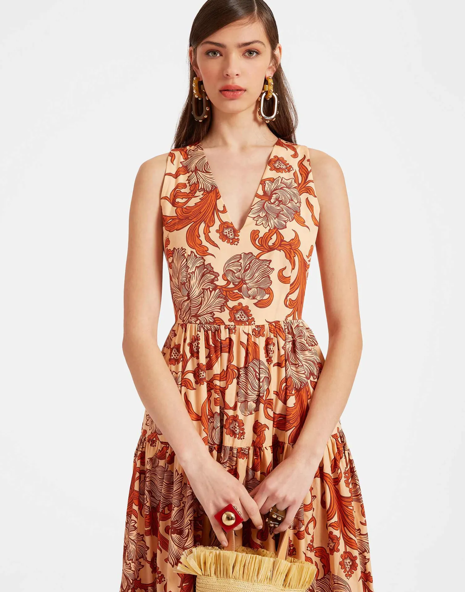 La DoubleJ Vestiti<Sleeveless Big Dress V-NeckReef Pale Pink in Summer Poplin