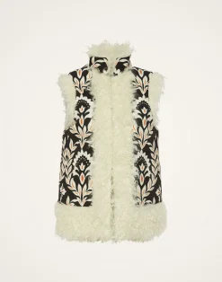 La DoubleJ Capispalla<Sleeveless Folk JacketGhirlanda Black in Compact Jersey