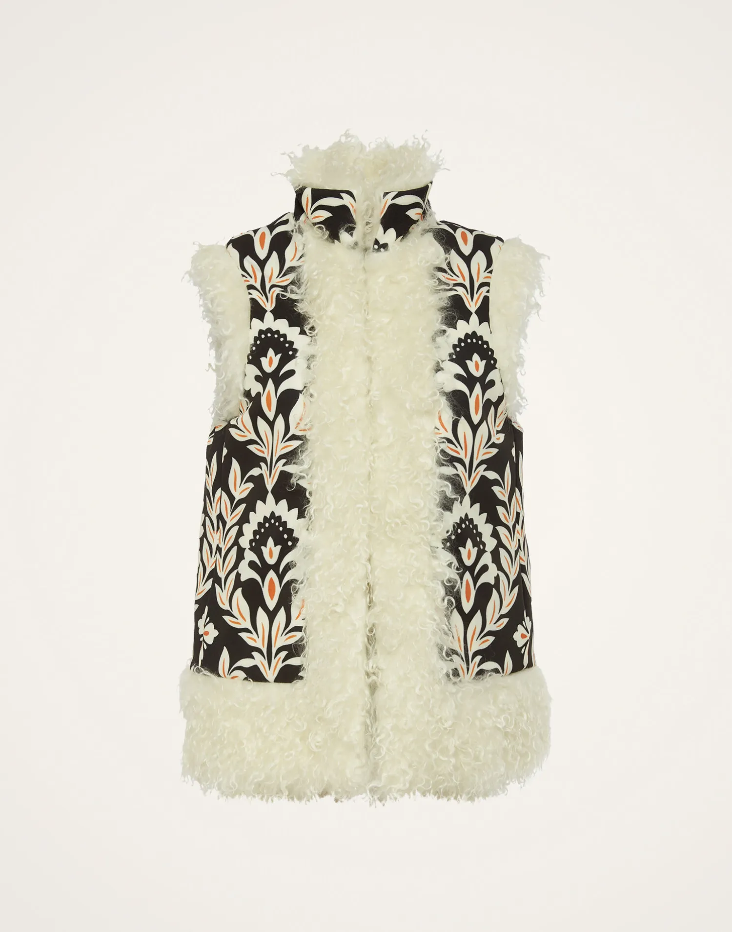 La DoubleJ Capispalla<Sleeveless Folk JacketGhirlanda Black in Compact Jersey