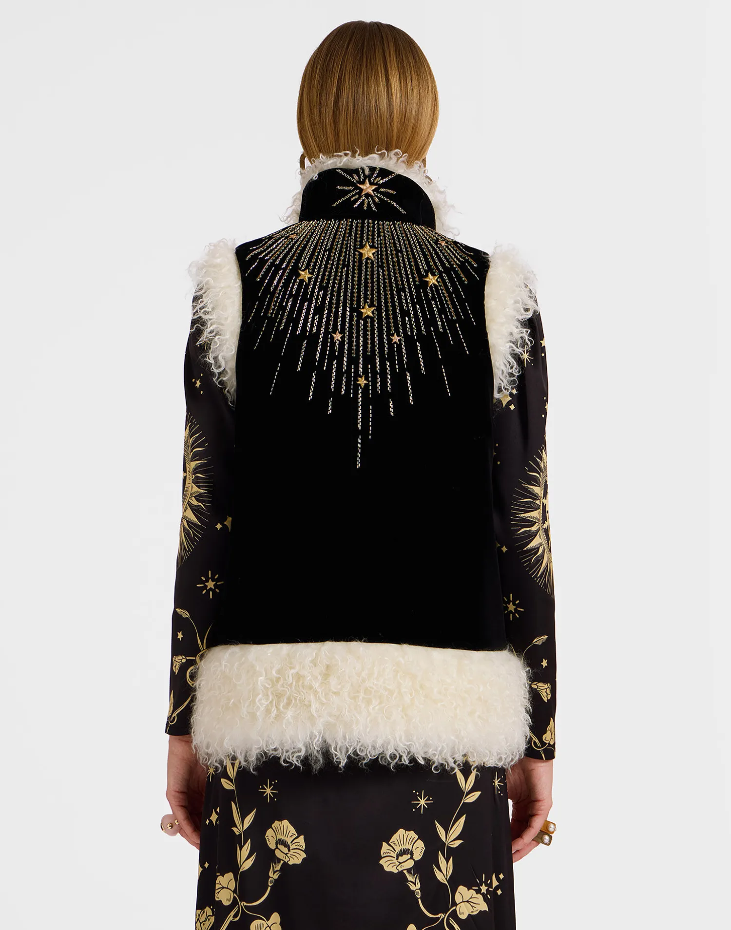 La DoubleJ Capispalla<Sleeveless Folk JacketSolid Black in Cotton Velvet Embroidered