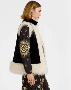 La DoubleJ Capispalla<Sleeveless Folk JacketSolid Black in Cotton Velvet Embroidered