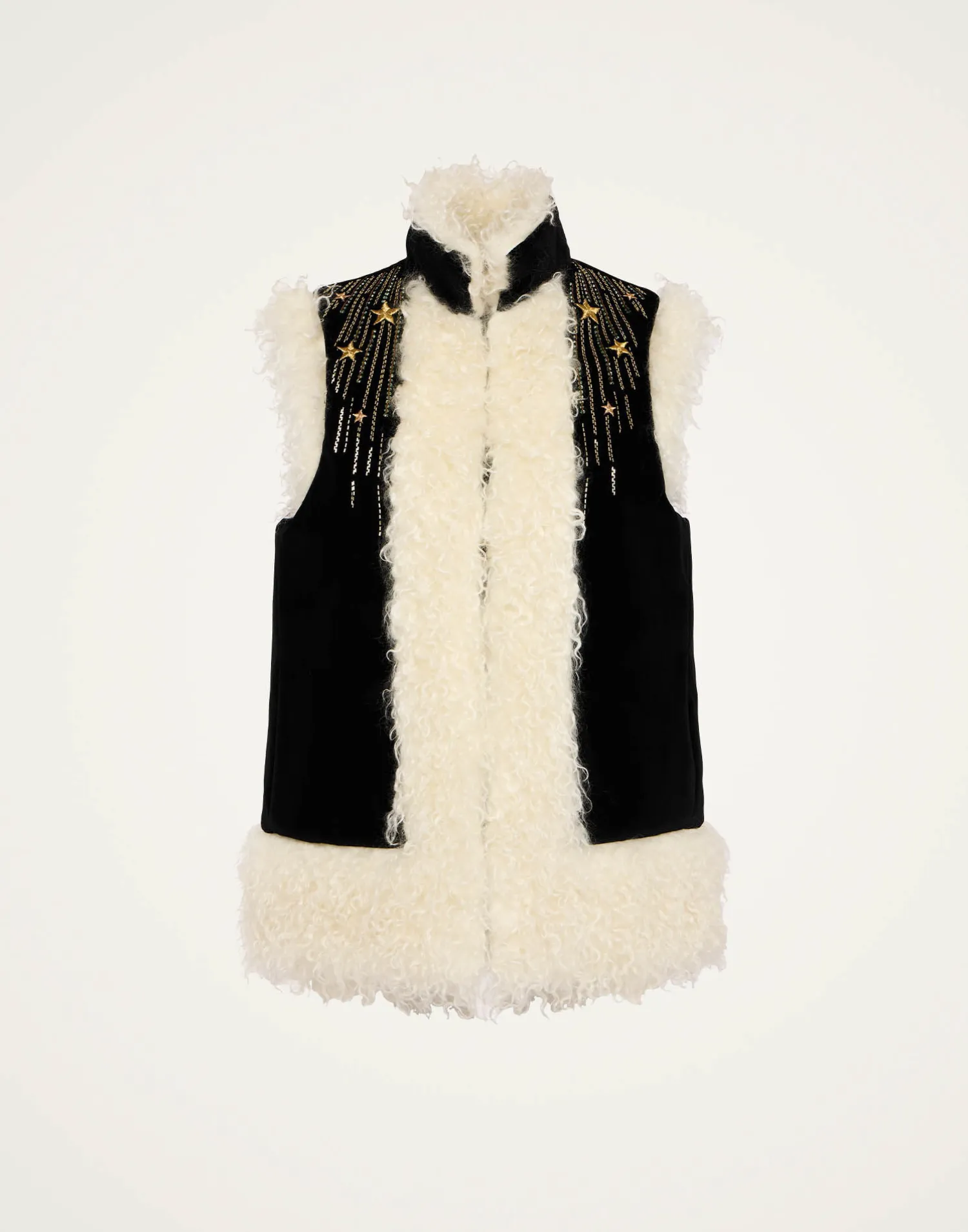 La DoubleJ Capispalla<Sleeveless Folk JacketSolid Black in Cotton Velvet Embroidered