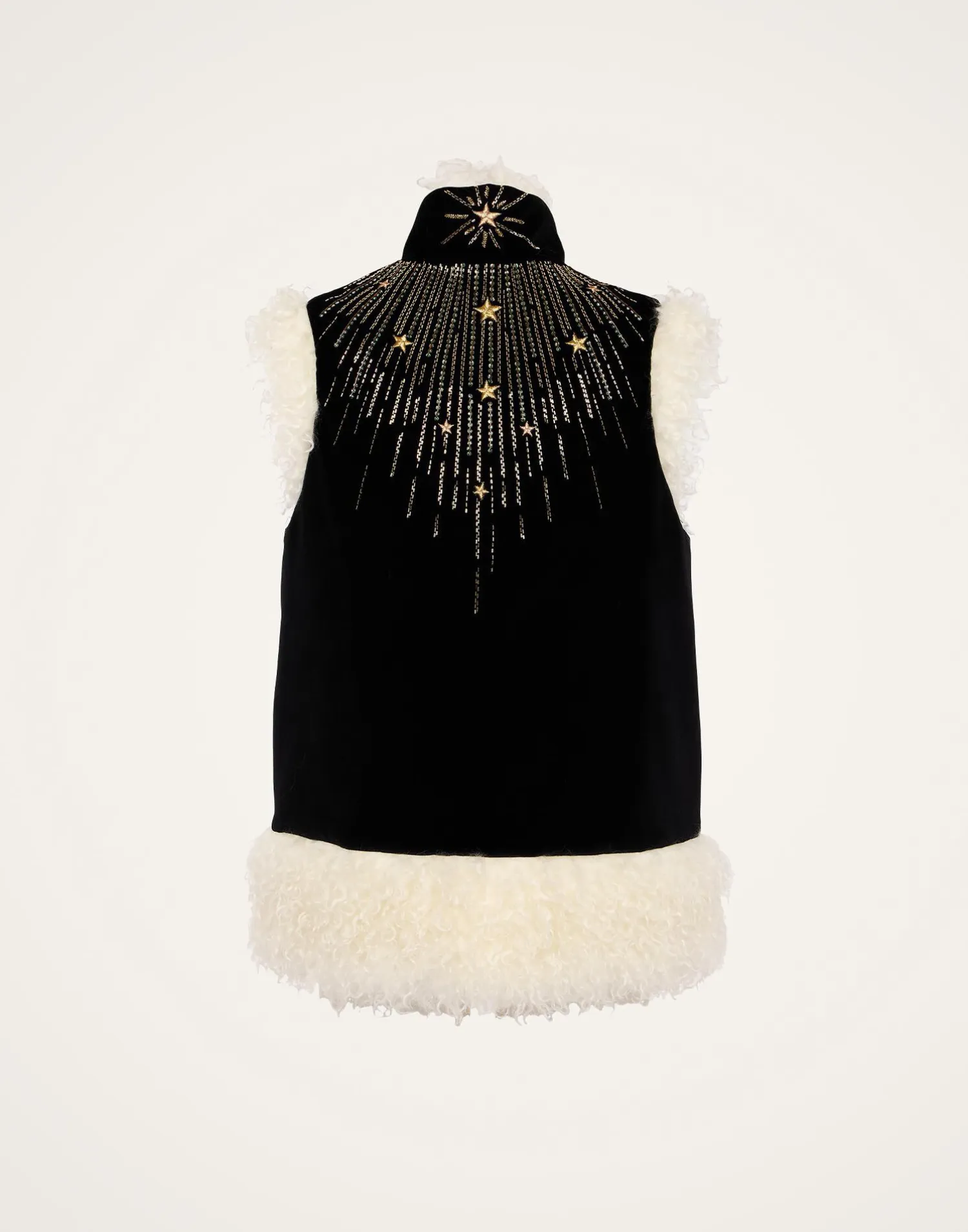 La DoubleJ Capispalla<Sleeveless Folk JacketSolid Black in Cotton Velvet Embroidered
