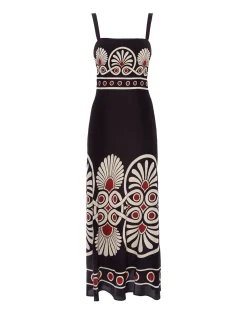 La DoubleJ Vestiti<Slip-Around DressMedallion Placée Black in Crepe De Chine