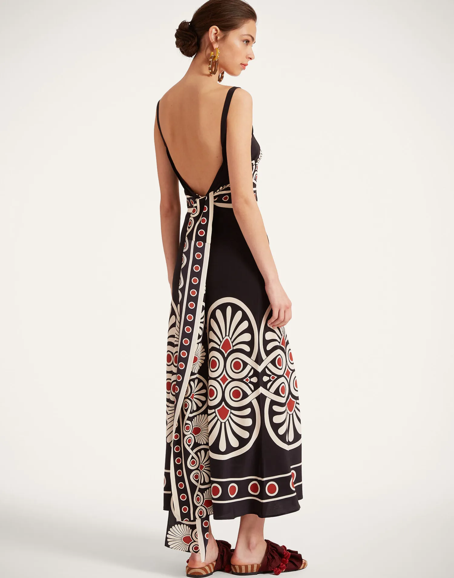 La DoubleJ Vestiti<Slip-Around DressMedallion Placée Black in Crepe De Chine