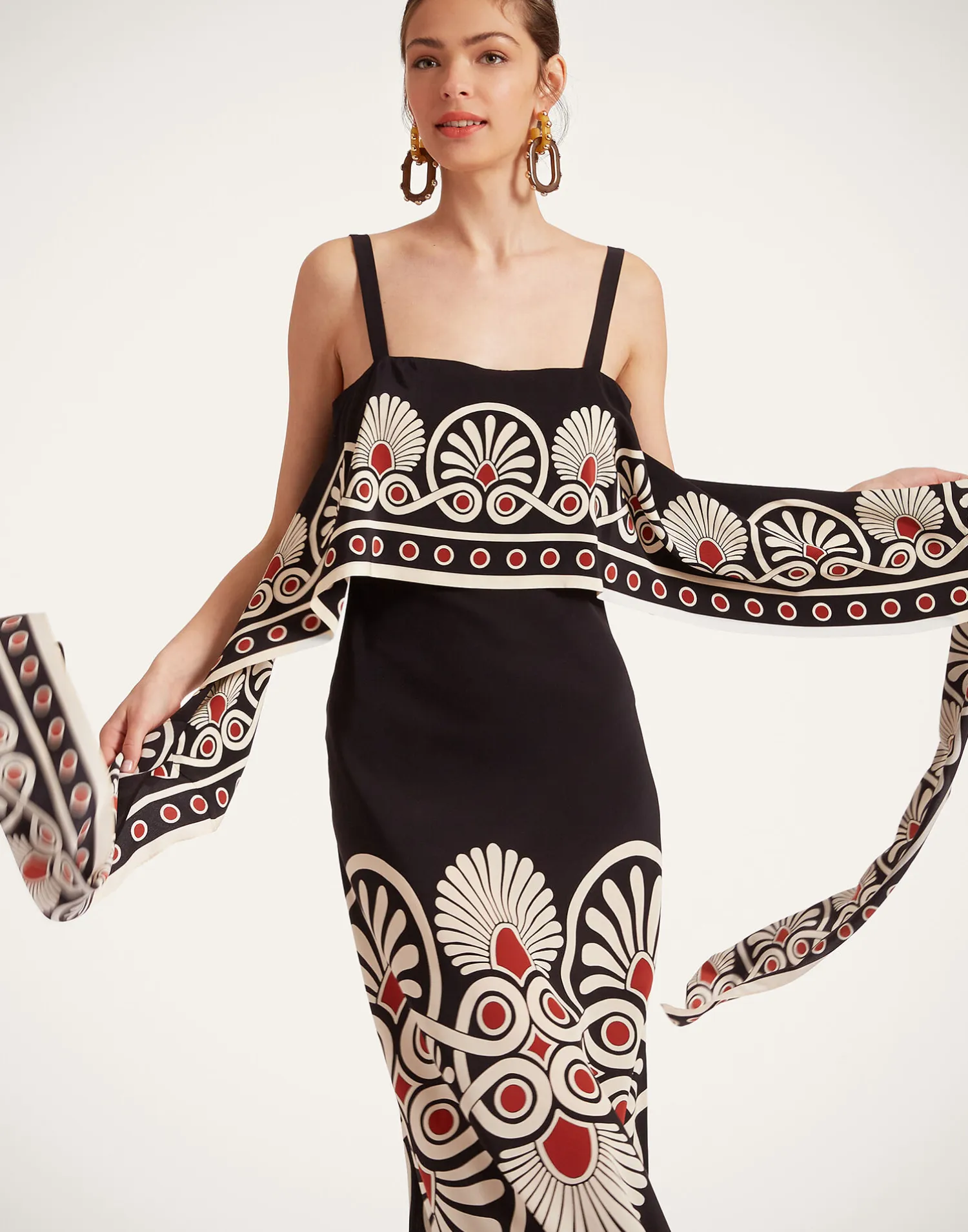 La DoubleJ Vestiti<Slip-Around DressMedallion Placée Black in Crepe De Chine