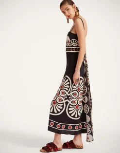 La DoubleJ Party Dressing<Slip-Around DressMedallion Plac&eacute;e Black in Crepe De Chine