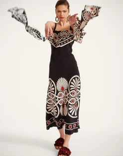 La DoubleJ Party Dressing<Slip-Around DressMedallion Placée Black in Crepe De Chine