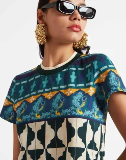 La DoubleJ Vestiti<Sporty Swing DressCasareale Barré Placèe Emerald in Cotton Jersey