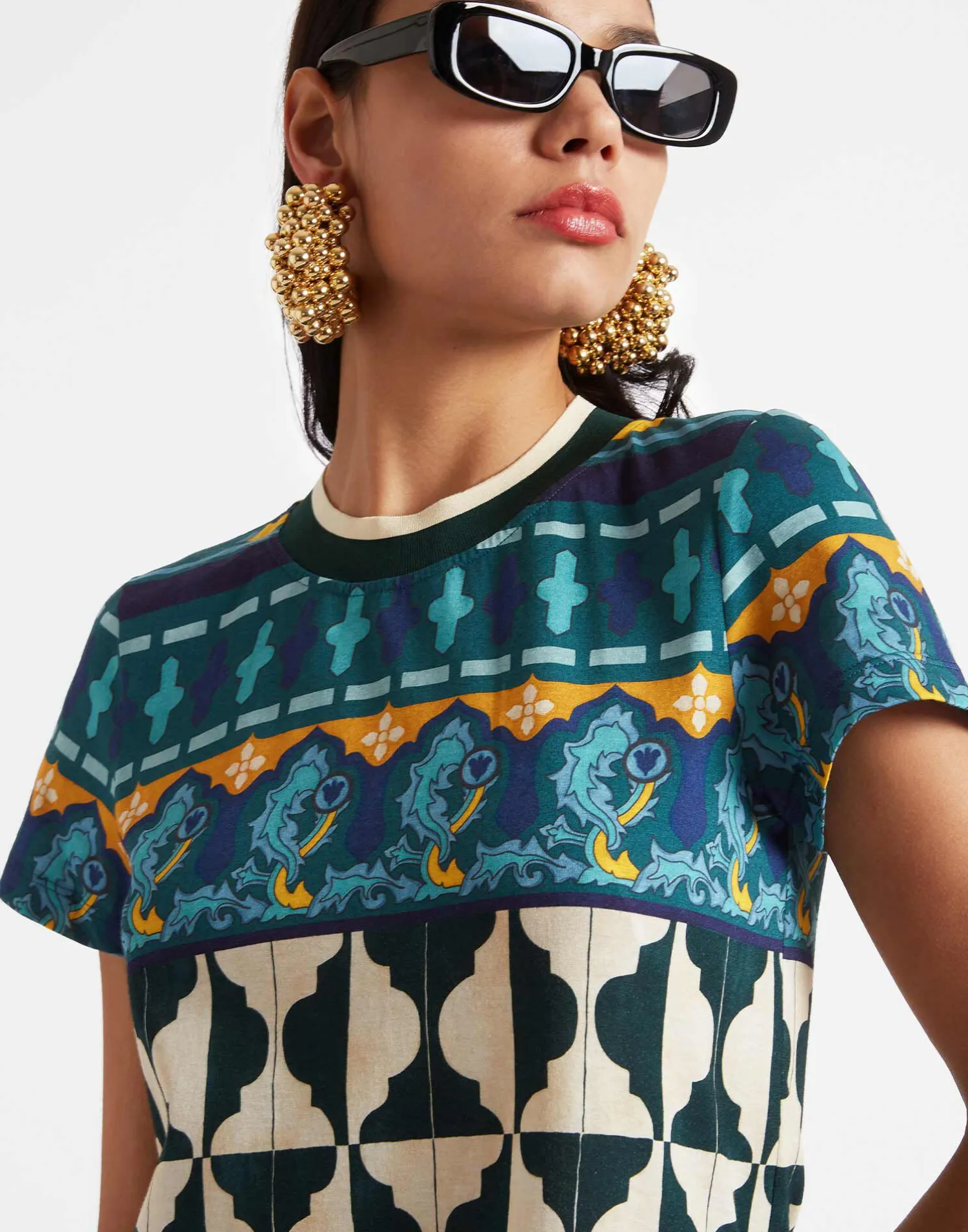 La DoubleJ Vestiti<Sporty Swing DressCasareale Barré Placèe Emerald in Cotton Jersey