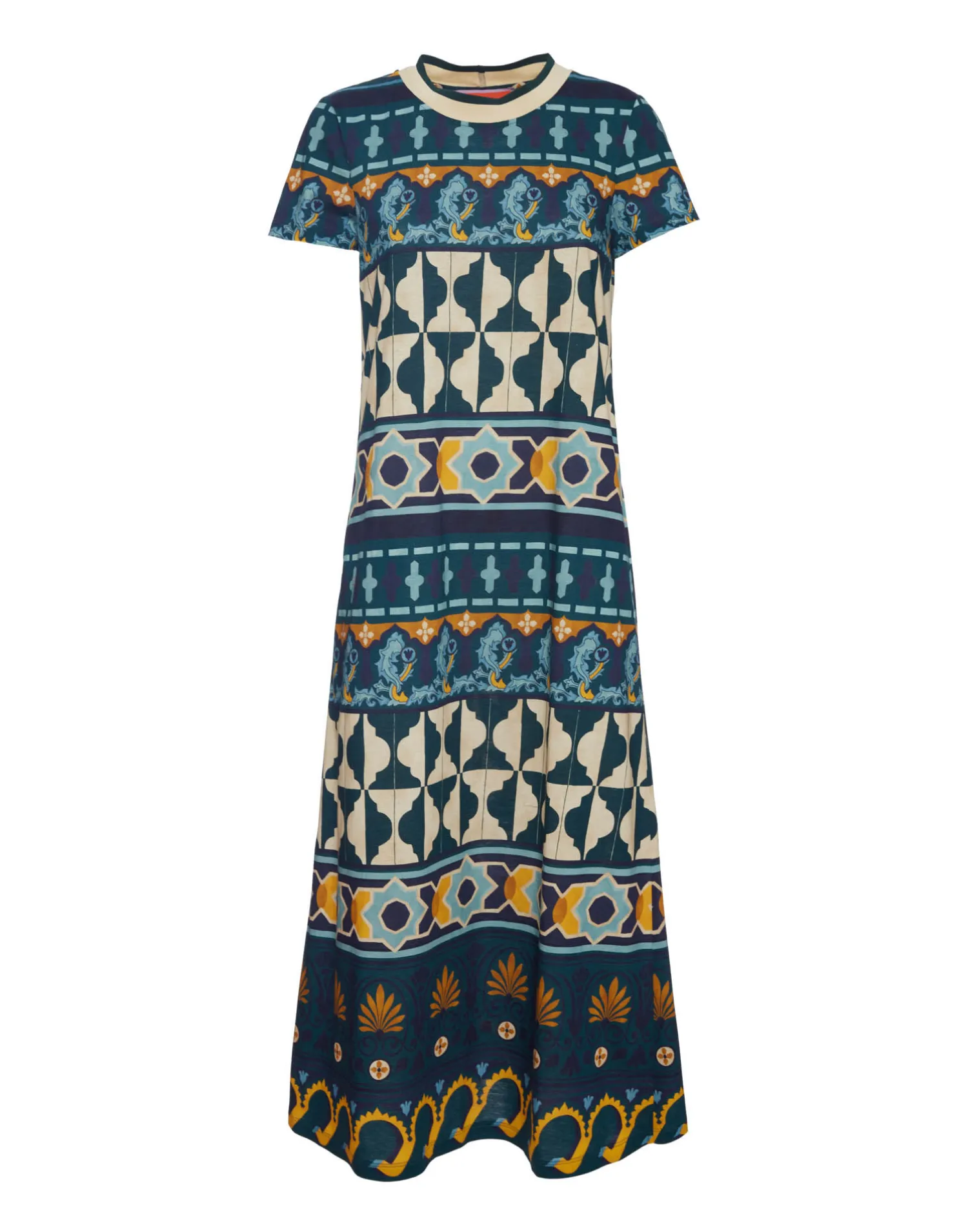 La DoubleJ Vestiti<Sporty Swing DressCasareale Barré Placèe Emerald in Cotton Jersey