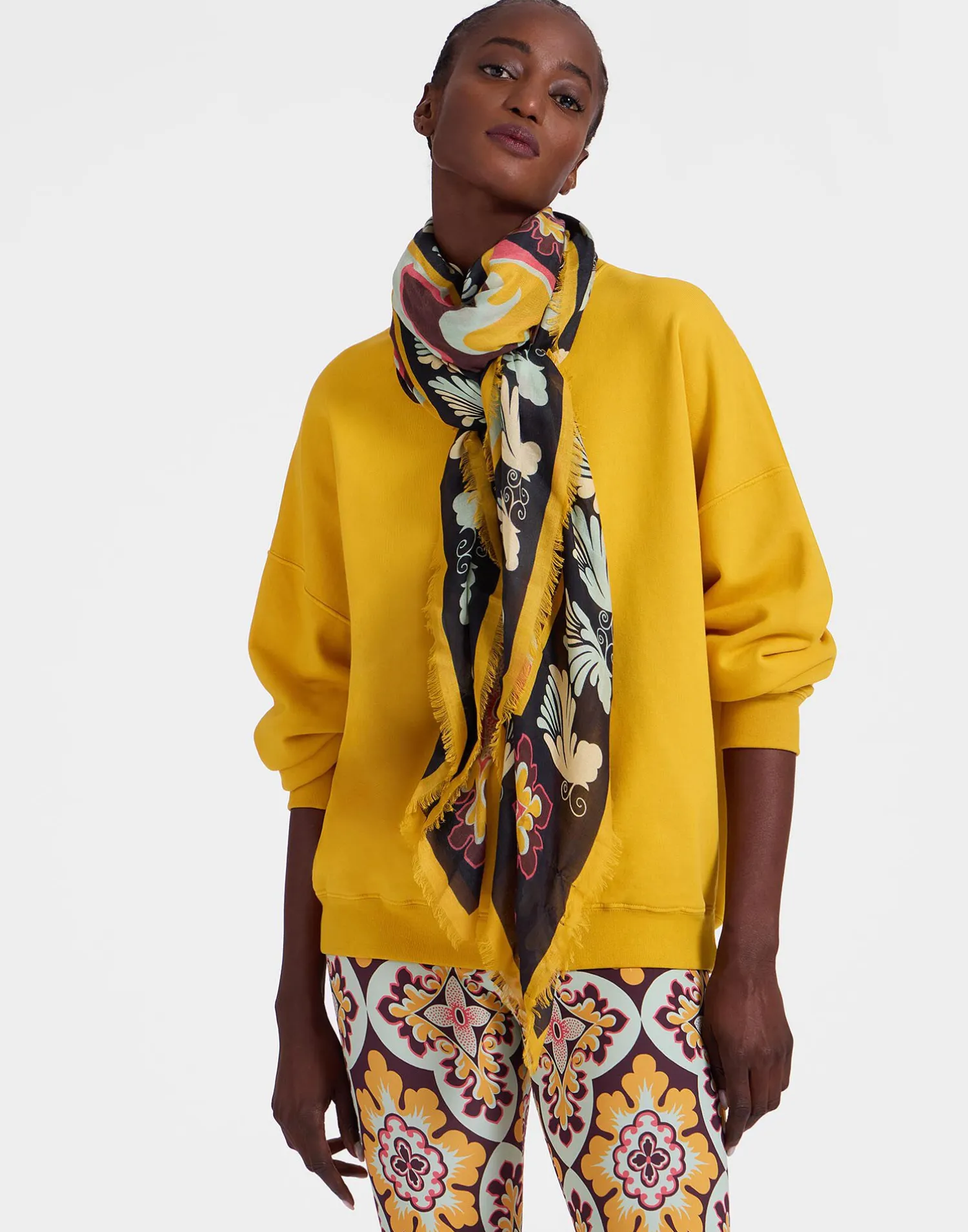 La DoubleJ Foulard E Sciarpe|Accessories<Square ScarfPalazzo Yellow in Modal Silk