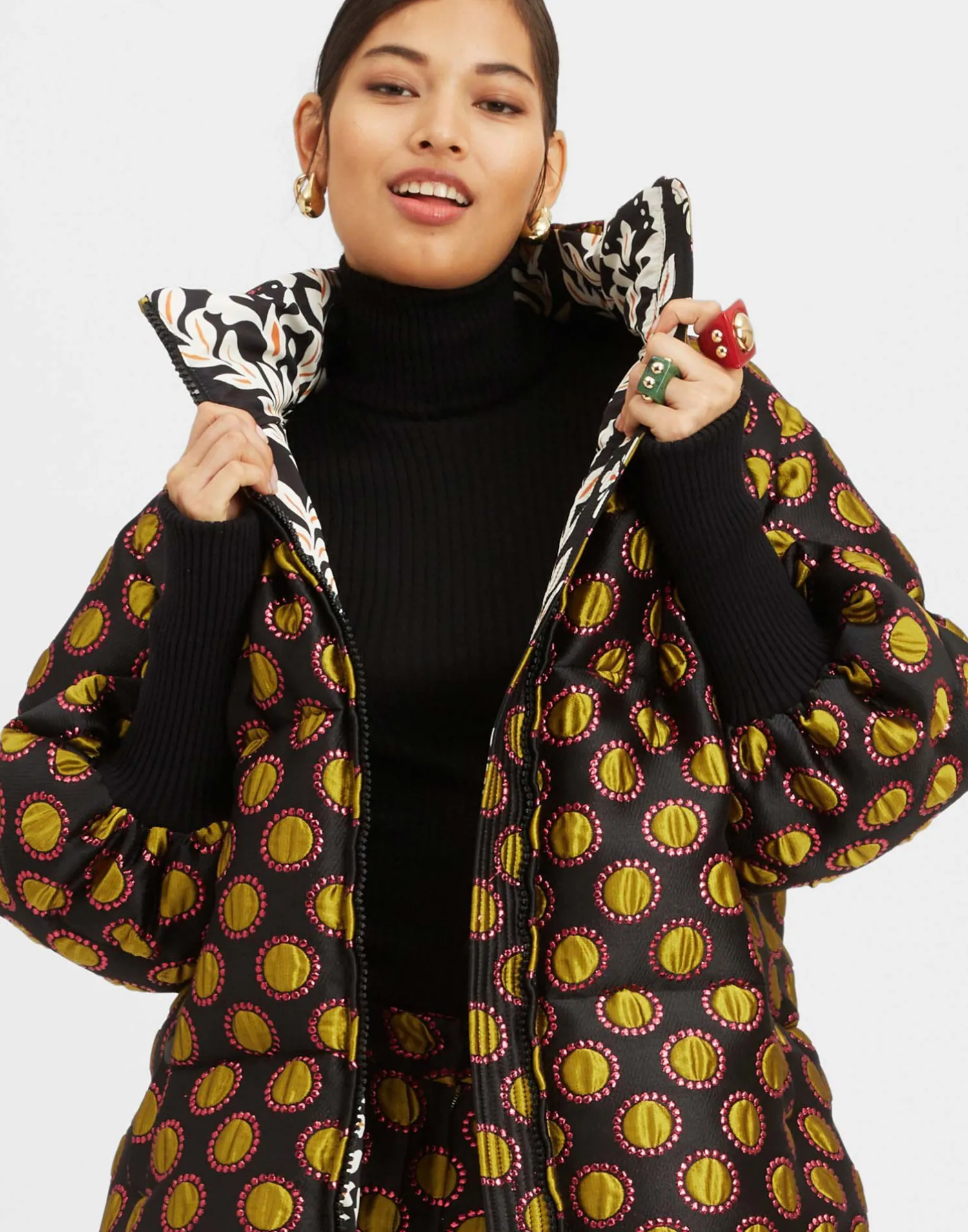 La DoubleJ Capispalla<St. Moritz Reversible JacketWinter Sun Black in Jacquard