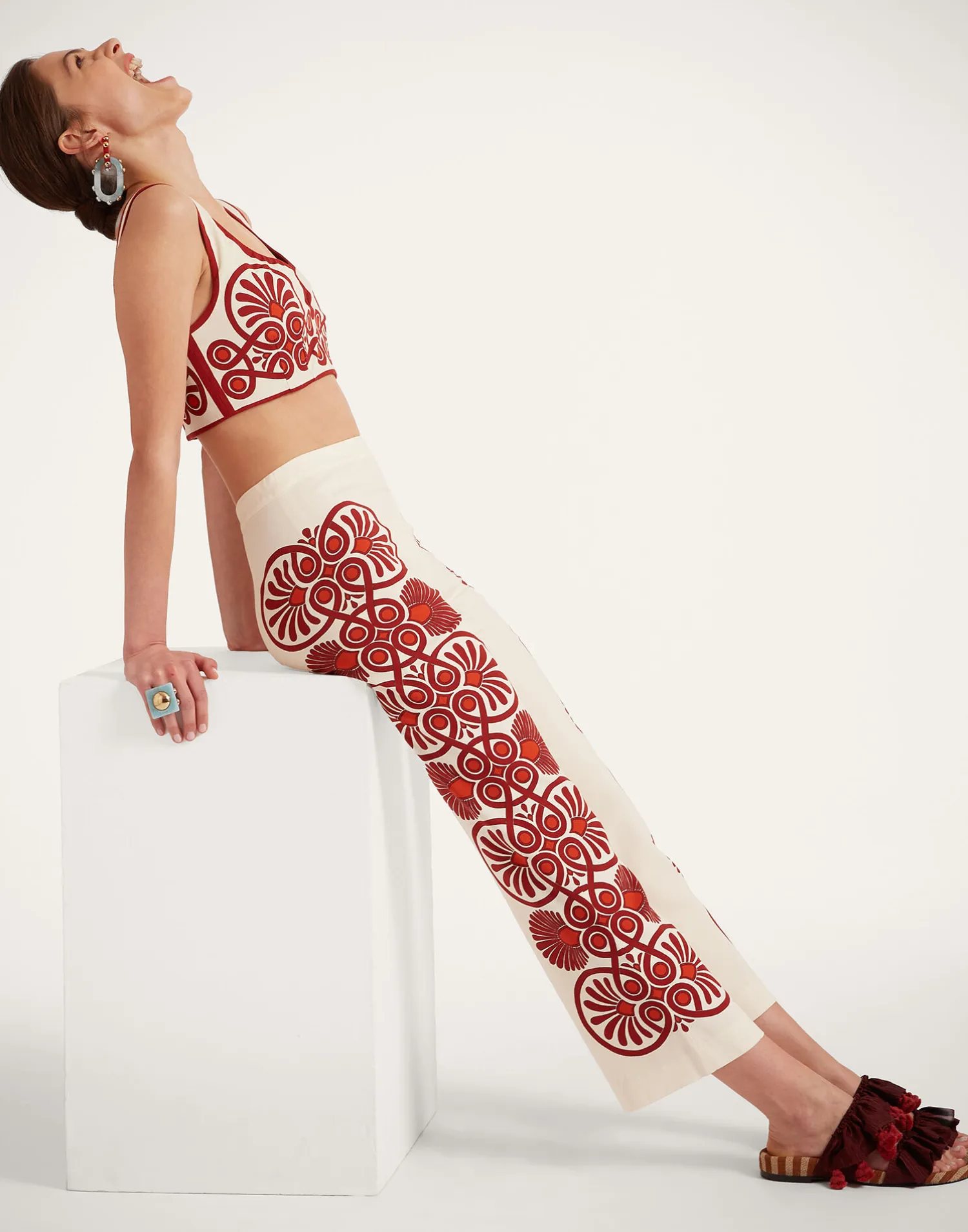 La DoubleJ Pantaloni E Shorts<Stretch PantsMedallion Placée Cream in Envers Satin