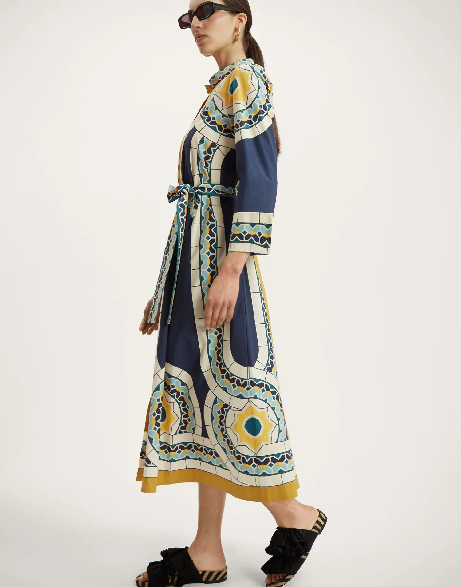 La DoubleJ Vestiti<Sundowner DressMudejar Placée Blue in Cotton Poplin