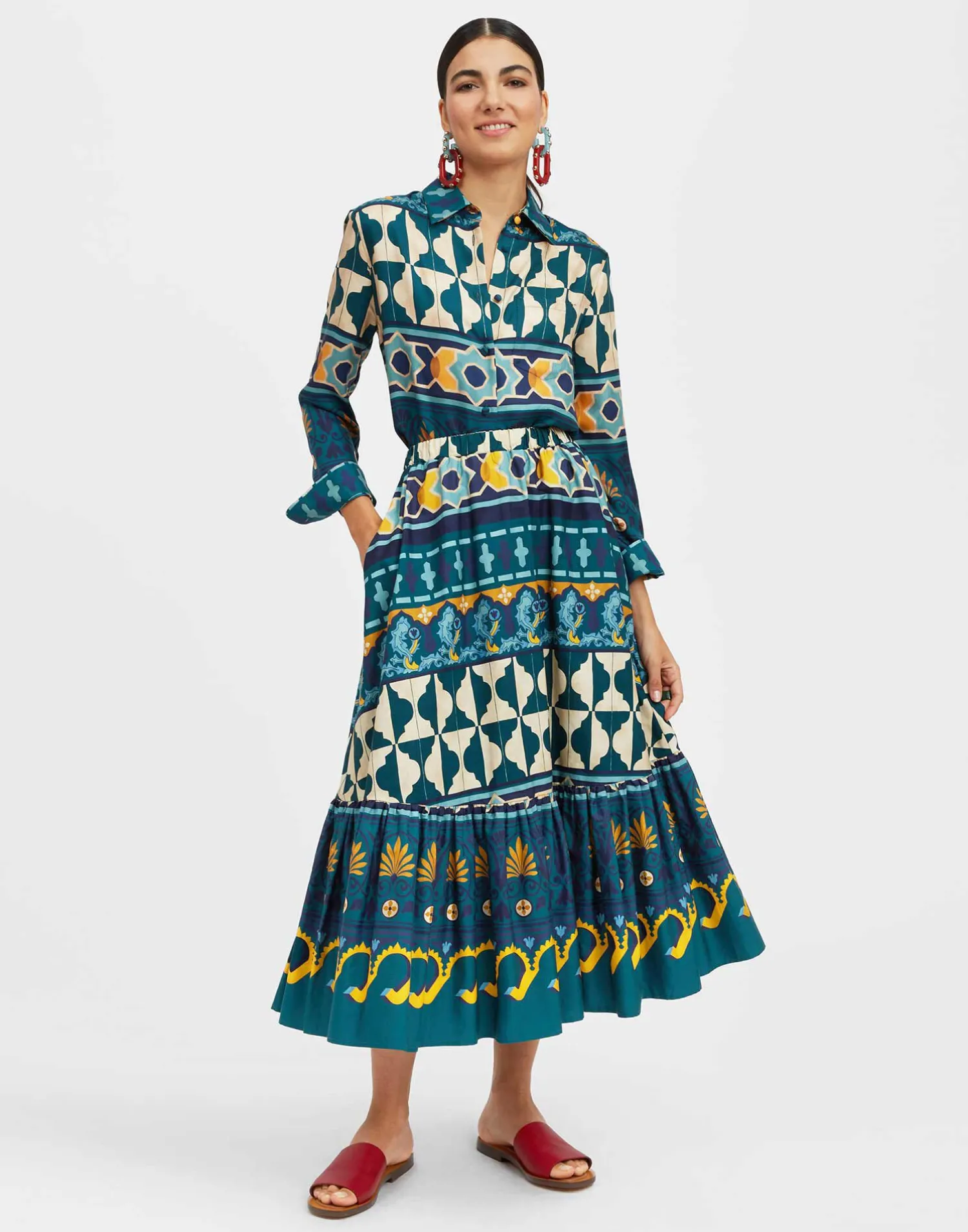 La DoubleJ Gonne<Sunset SkirtCasareale Placèe Emerald in Summer Poplin
