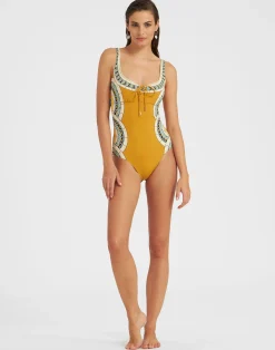 La DoubleJ Moda Mare<Sunset Suit SleevelessMudejar Plac&eacute;e Marigold in Supreme Lycra