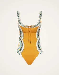 La DoubleJ Moda Mare<Sunset Suit SleevelessMudejar Plac&eacute;e Marigold in Supreme Lycra