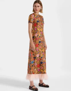 La DoubleJ Party Dressing<Swing DressBotticelli Rust in Silk Twill With Feathers