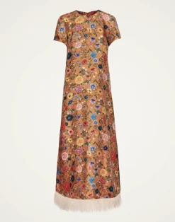 La DoubleJ Party Dressing<Swing DressBotticelli Rust in Silk Twill With Feathers