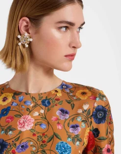 La DoubleJ Vestiti<Swing DressBotticelli Rust in Silk Twill With Feathers