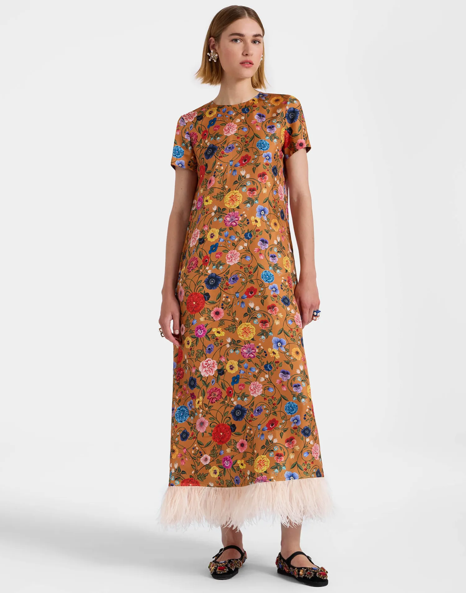 La DoubleJ Vestiti<Swing DressBotticelli Rust in Silk Twill With Feathers