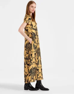 La DoubleJ Party Dressing<Swing DressCherubs Gold in Silk Twill