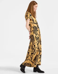 La DoubleJ Party Dressing<Swing DressCherubs Gold in Silk Twill