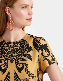 La DoubleJ Party Dressing<Swing DressCherubs Gold in Silk Twill