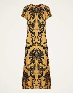 La DoubleJ Party Dressing<Swing DressCherubs Gold in Silk Twill