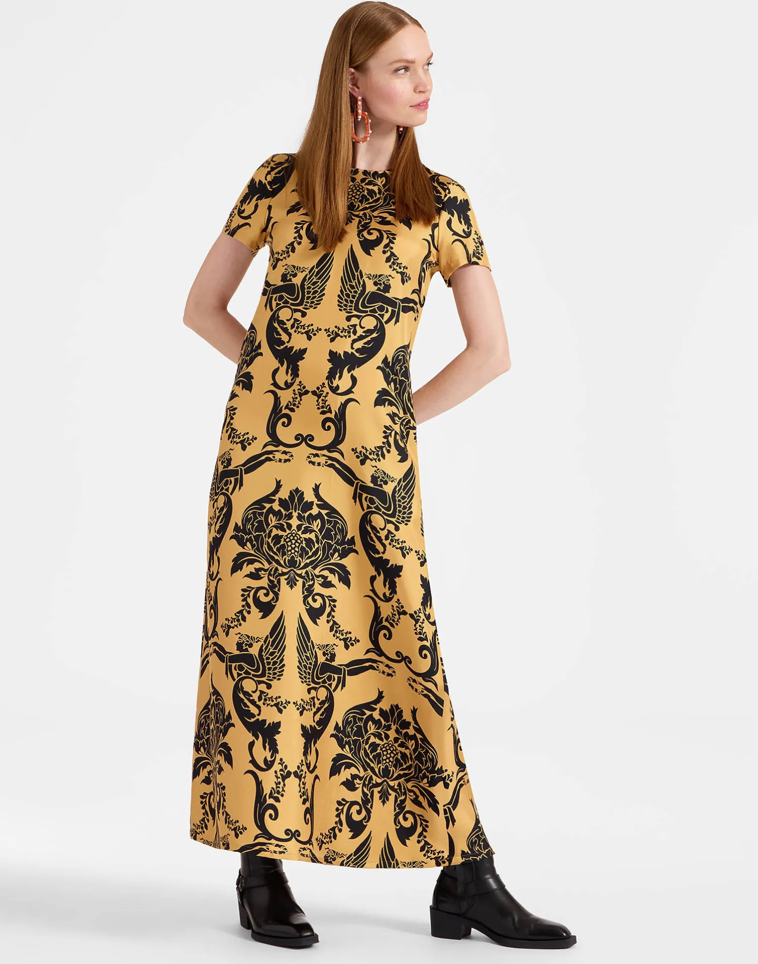 La DoubleJ Vestiti<Swing DressCherubs Gold in Silk Twill