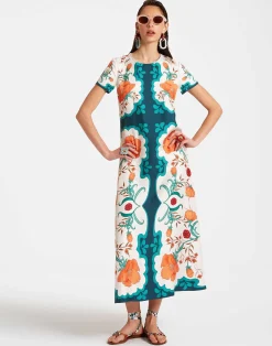 La DoubleJ Vestiti<Swing DressMorpheus Placée Orange in Silk Twill