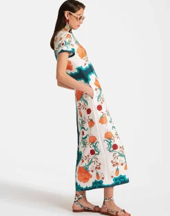 La DoubleJ Vestiti<Swing DressMorpheus Placée Orange in Silk Twill
