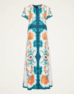 La DoubleJ Vestiti<Swing DressMorpheus Placée Orange in Silk Twill