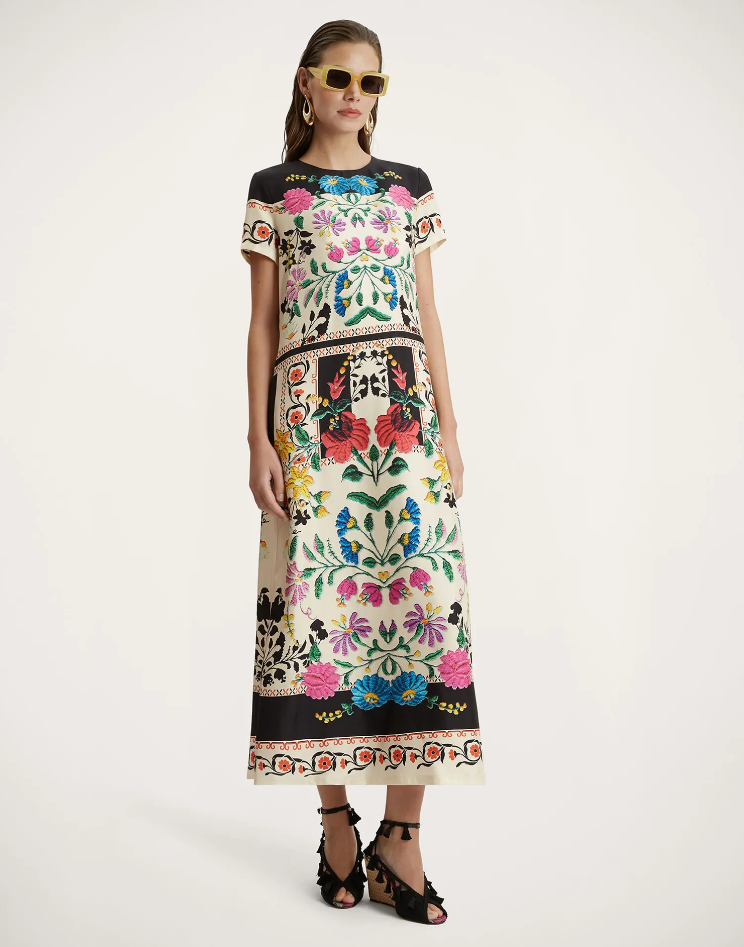 La DoubleJ Vestiti<Swing DressPlaza Placée Ivory in Silk Twill