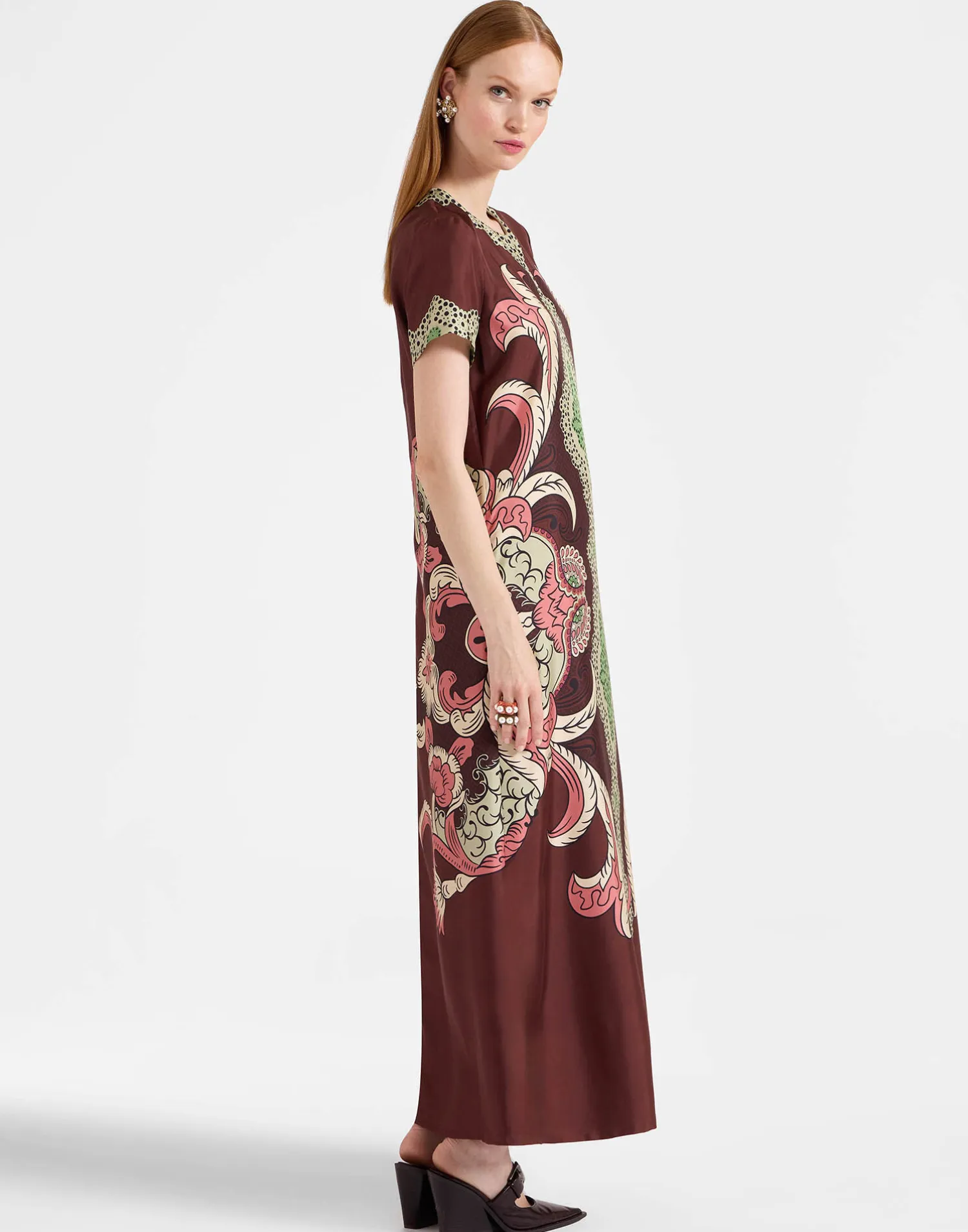La DoubleJ Vestiti<Swing DressPortal Placée Brown in Silk Twill