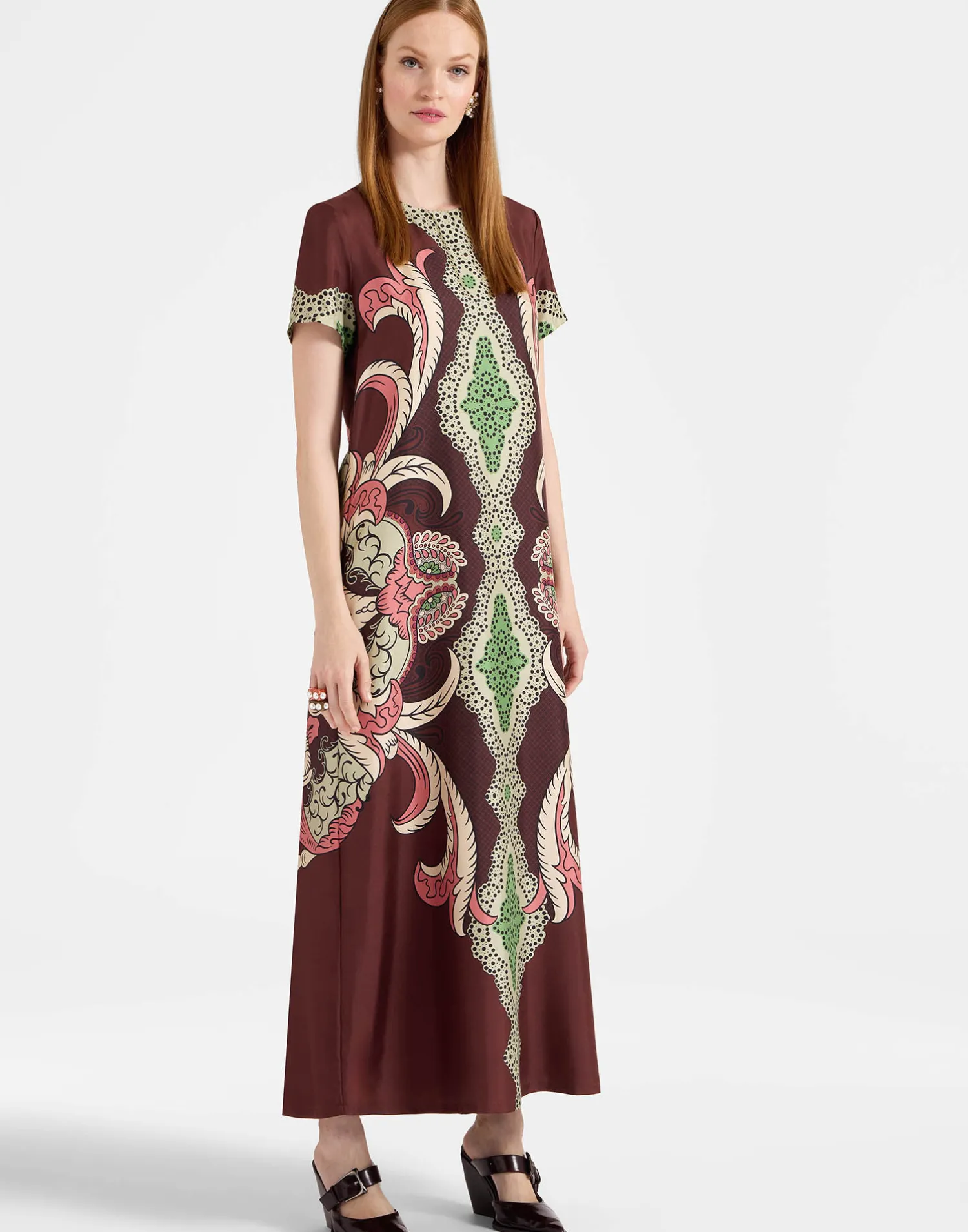 La DoubleJ Vestiti<Swing DressPortal Placée Brown in Silk Twill