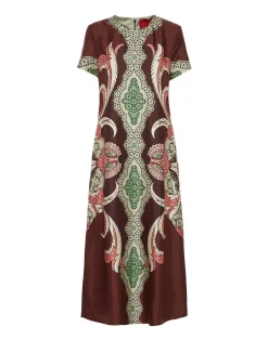 La DoubleJ Vestiti<Swing DressPortal Placée Brown in Silk Twill