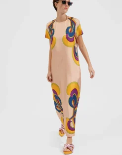 La DoubleJ Party Dressing<Swing DressRainbow Swirl Rosa Plac&eacute;e in Twill Silk